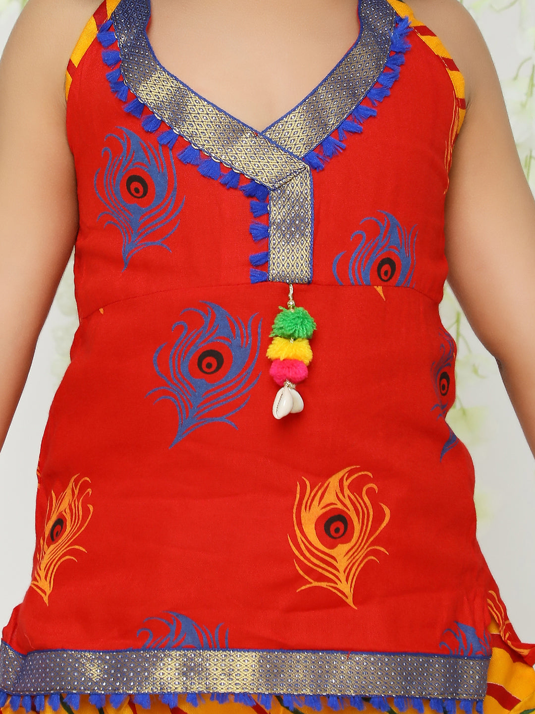 KID1 Mor Pankh Halter Neck Kurti Dhoti Red
