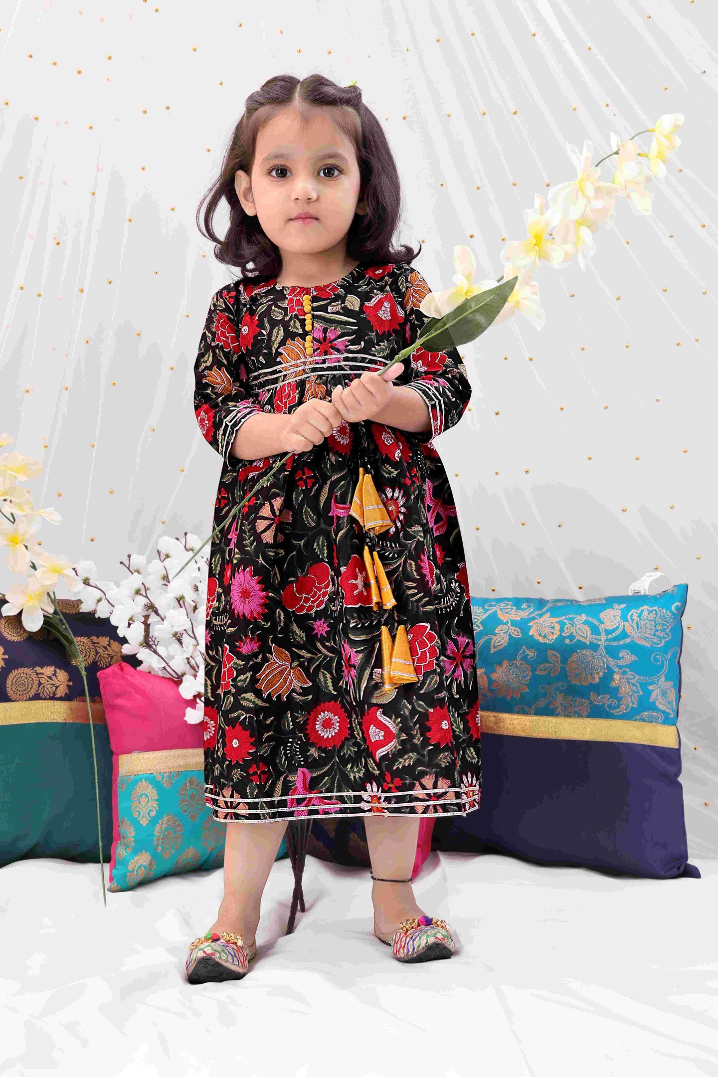 KID1 Mia Floral Long frock Black