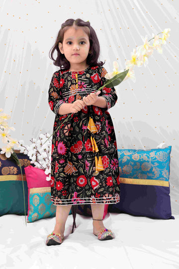 KID1 Mia Floral Long frock Black