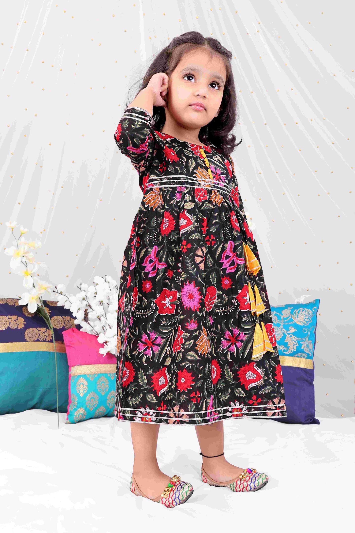KID1 Mia Floral Long frock Black