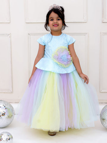 KID1 The Colorama Flower Ball Gown Blue