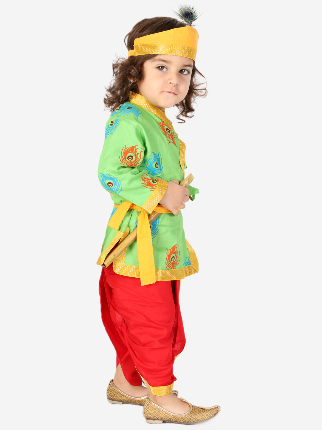 KID1 Mor Pankh Kanha Angrakha Dhoti Set Green