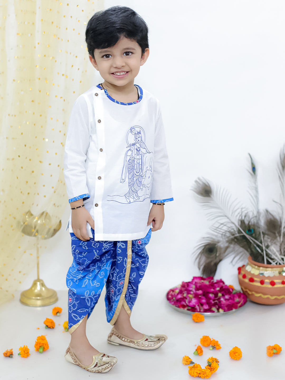 KID1 Nandlala Krishna Kanhaiya Dhoti Set White