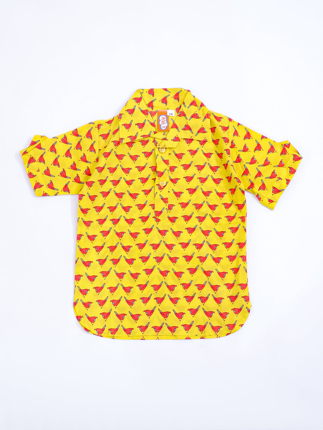 KID1 Chirpy Bird Shirt Kurta with Lungi Yellow