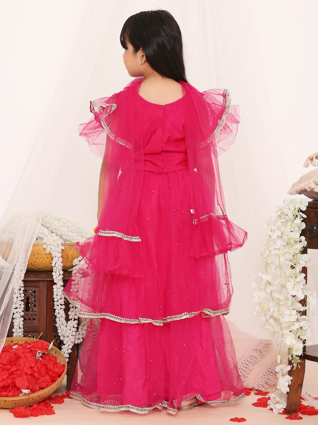KID1 Liza Net Frill Lehenga Choli Pink