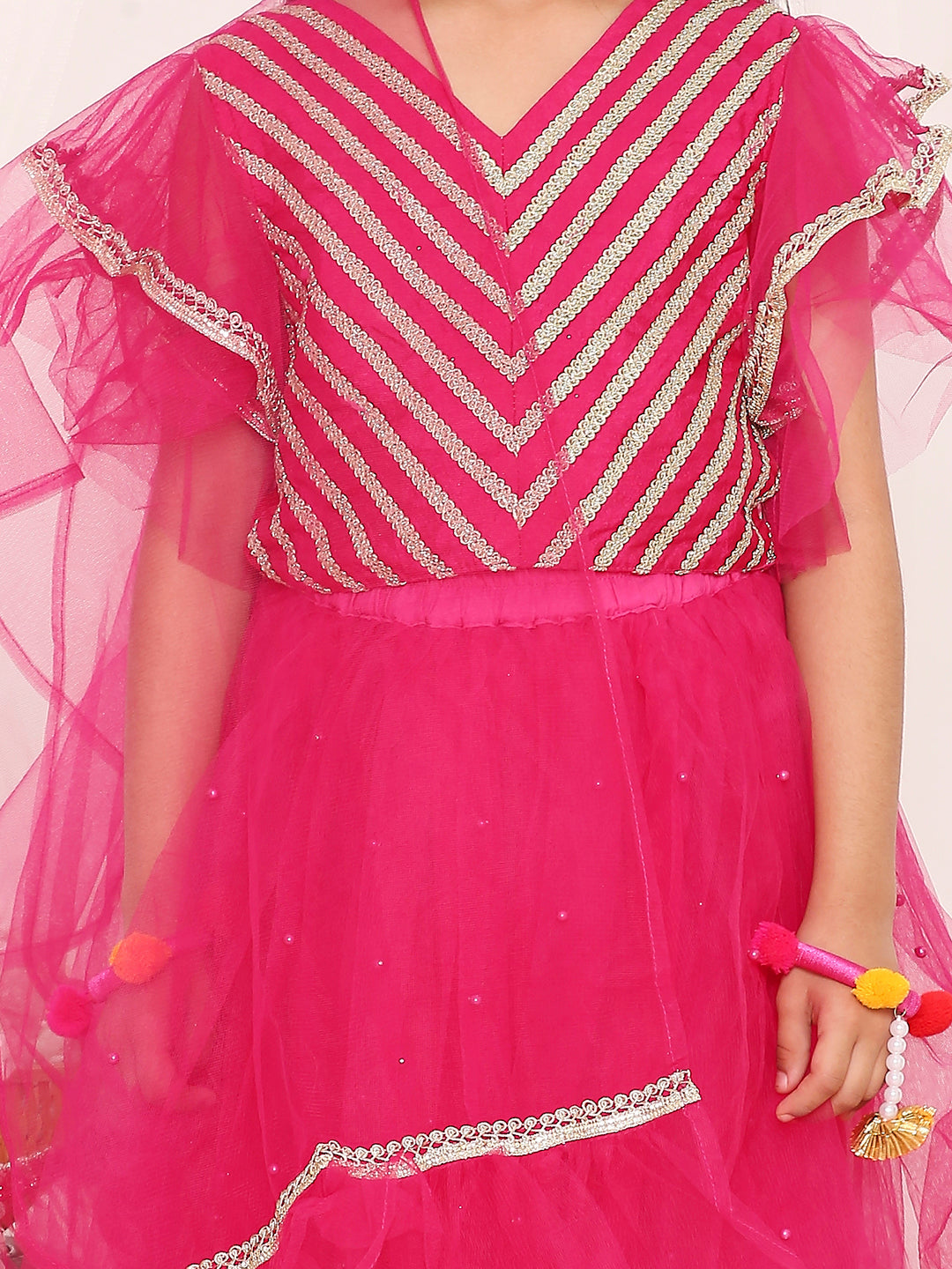 KID1 Liza Net Frill Lehenga Choli Pink