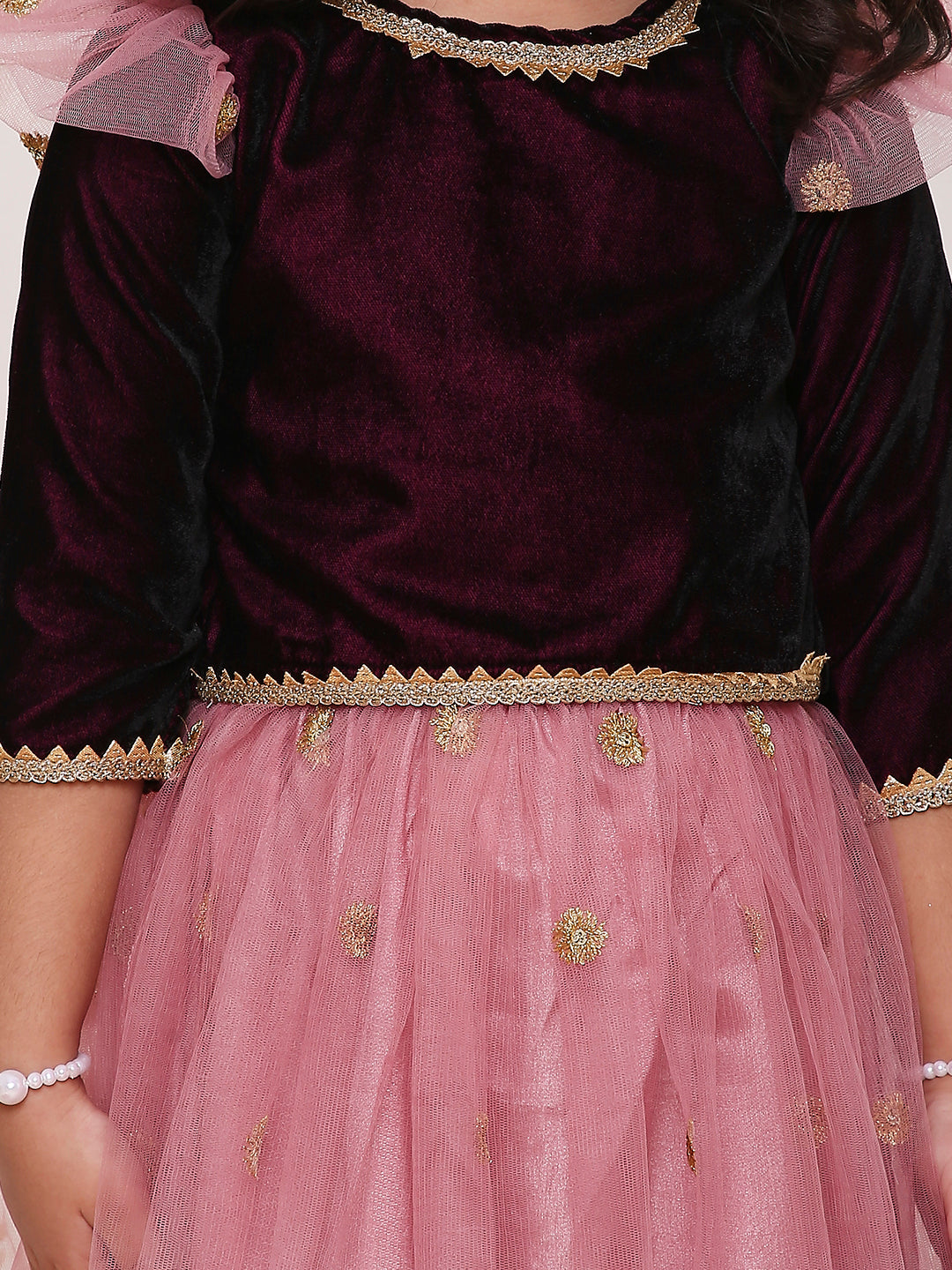 KID1 Ruhi Velvet Choli With Sequin Net Lehenga And Dupatta Purple