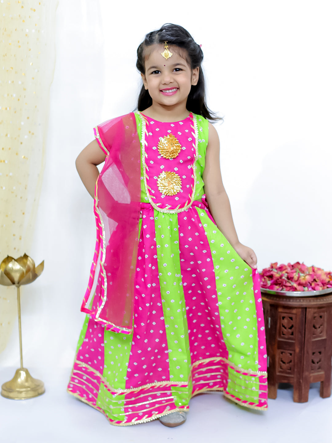 KID1 Chanda Bandhani Lehenga Choli Green