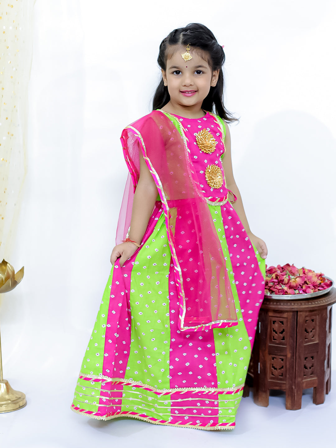 KID1 Chanda Bandhani Lehenga Choli Green