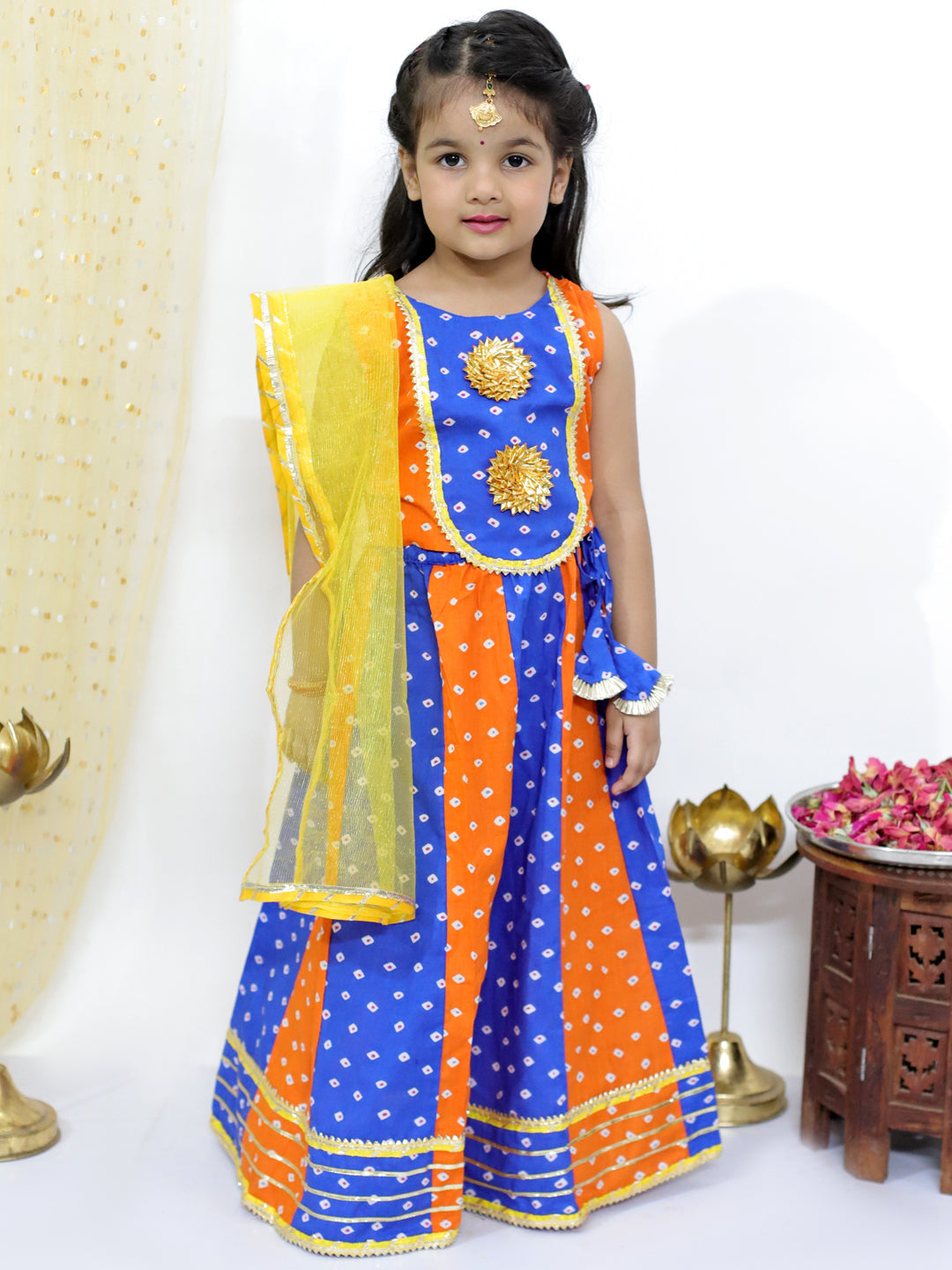 KID1 Chanda Bandhani Lehenga Choli Orange