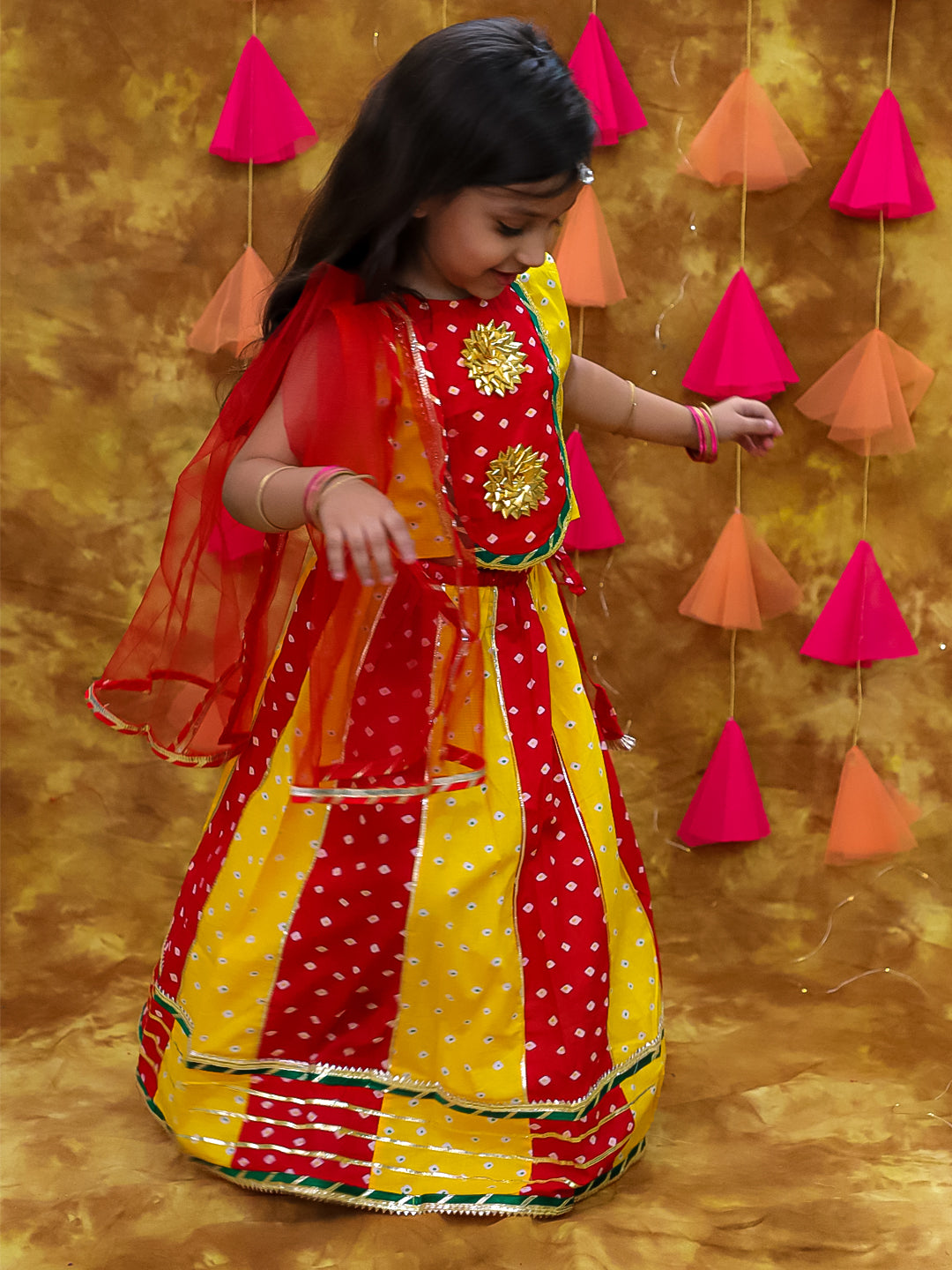 KID1 Chanda Bandhani Lehenga Choli Yellow