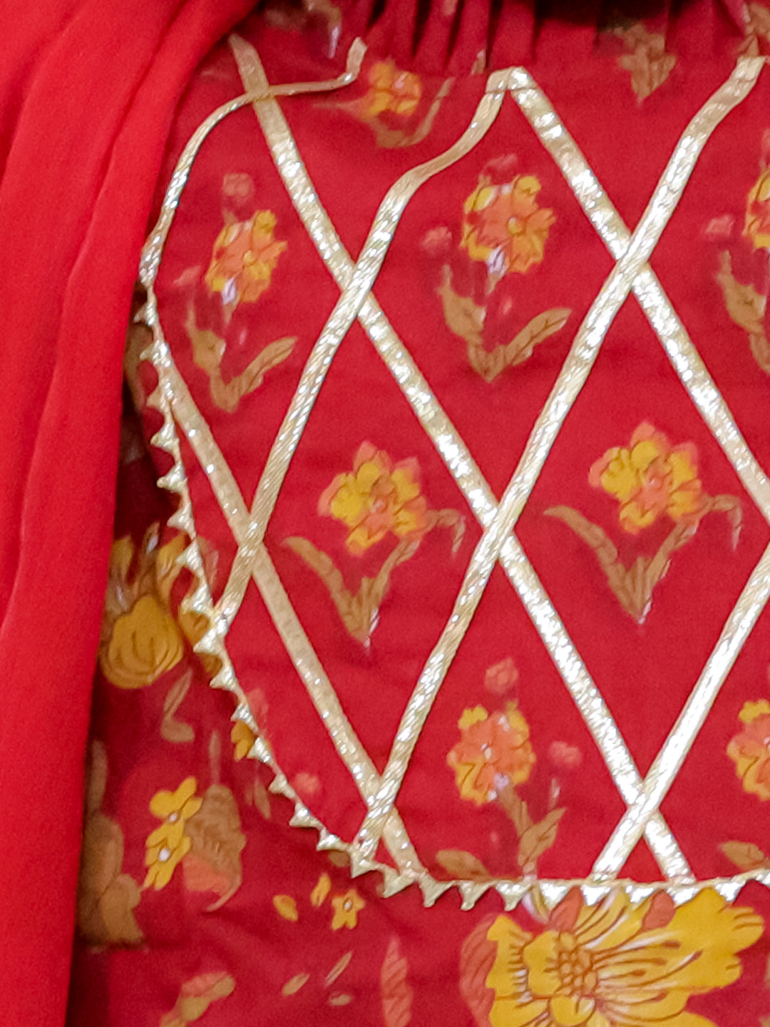 KID1 Gota Work Choli & Frill Lehenga For Girls WIth Asmi Jacket Kurta Pyjama Set For Boys - Maroon
