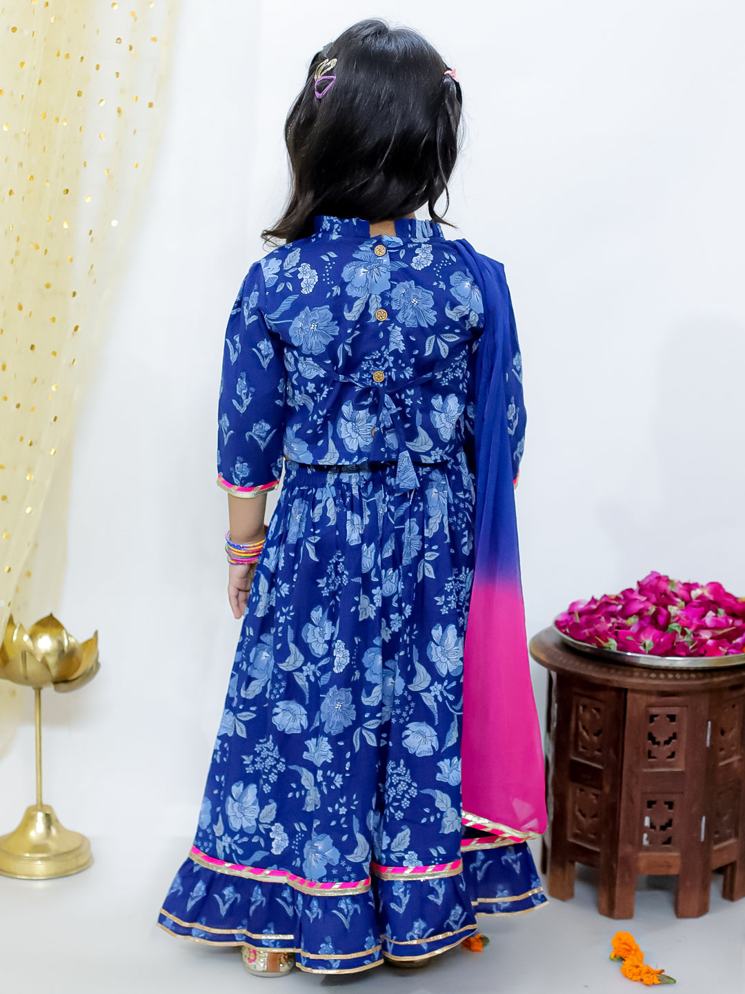 KID1 Gota Work Choli with Frill Lehenga Navy Blue