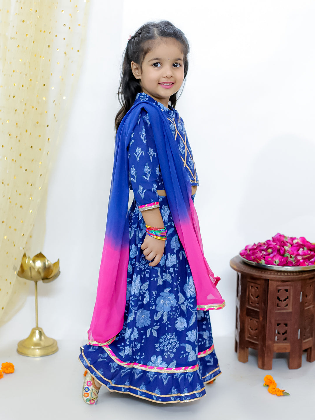 KID1 Gota Work Choli with Frill Lehenga Navy Blue