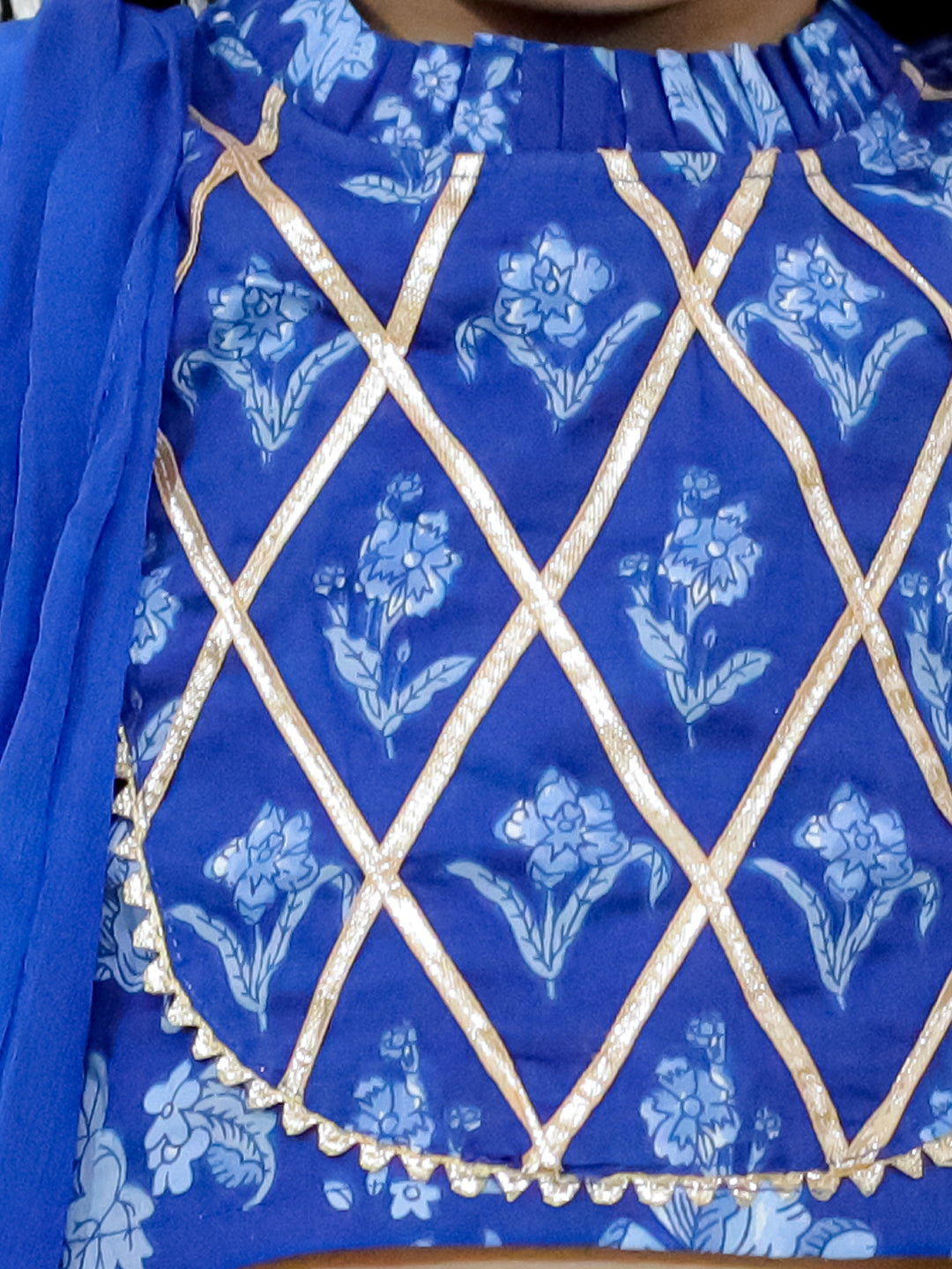 KID1 Gota Work Choli with Frill Lehenga Navy Blue