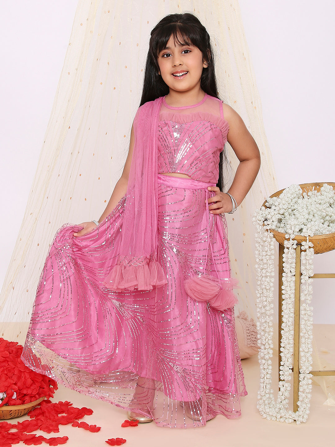 Starlet Choli With Sequins Net Lehenga And Dupatta Pink