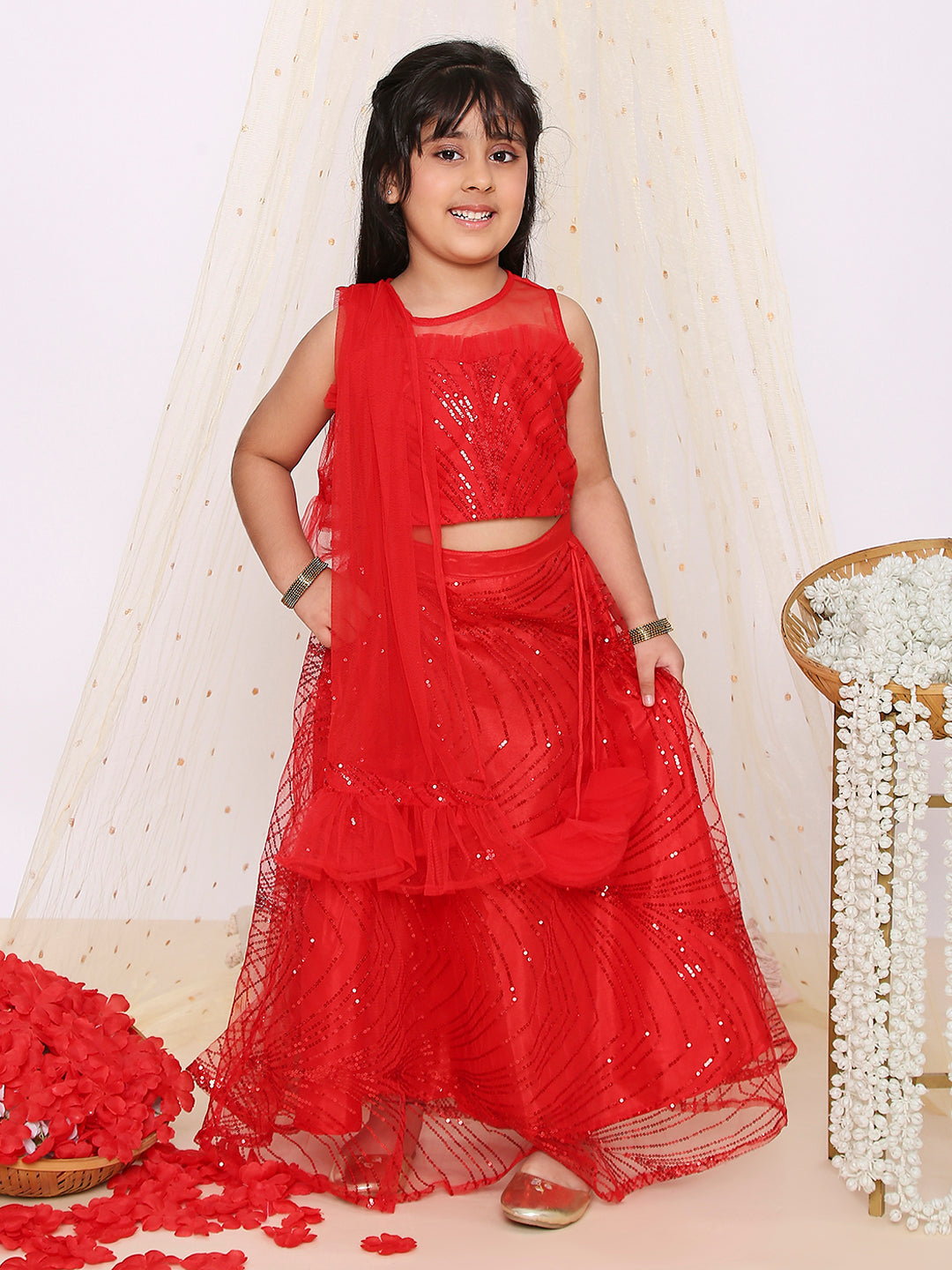 KID1 Starlet Choli with Sequins Net Lehenga and Dupatta Red