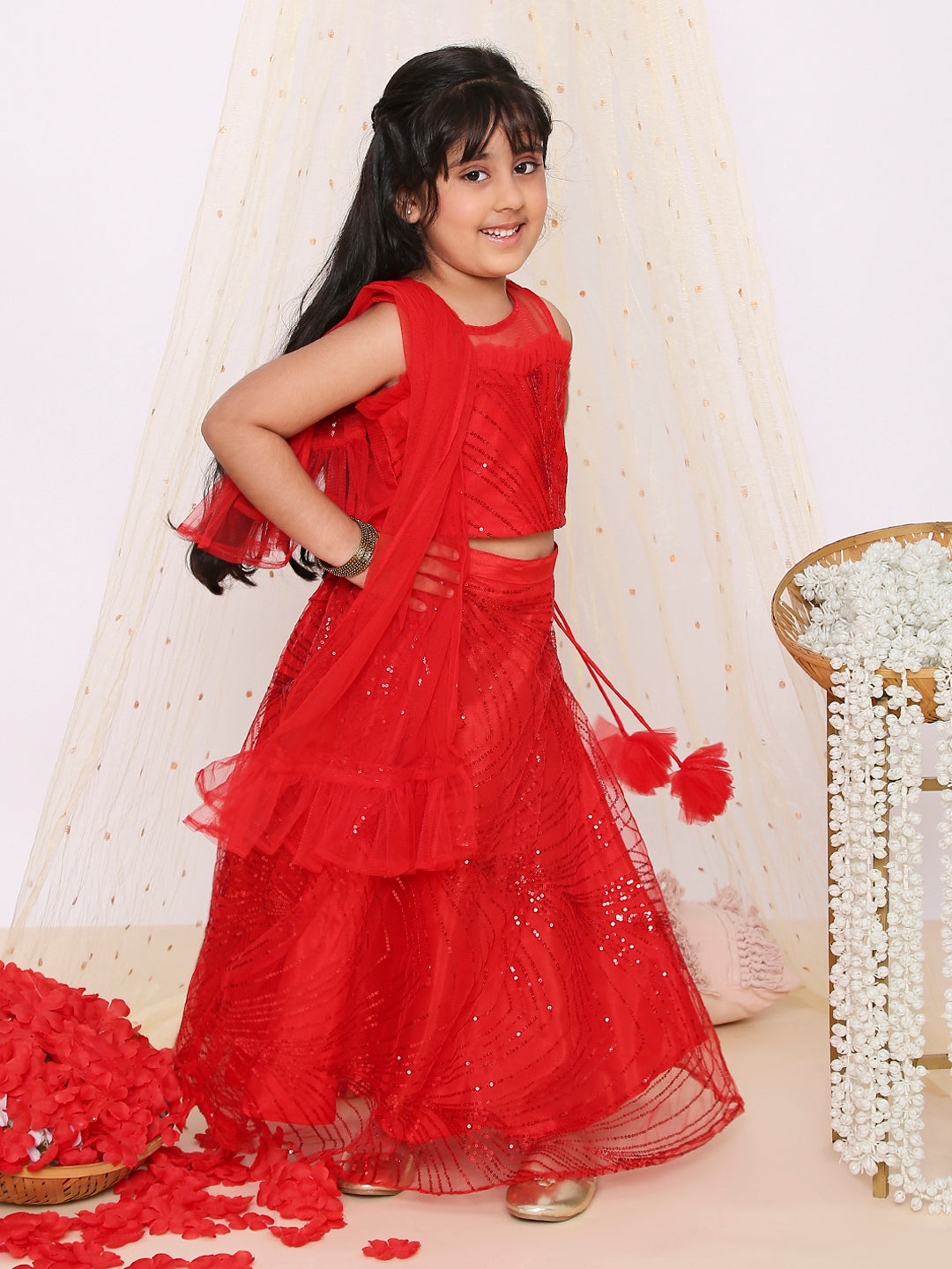 KID1 Starlet Choli with Sequins Net Lehenga and Dupatta Red