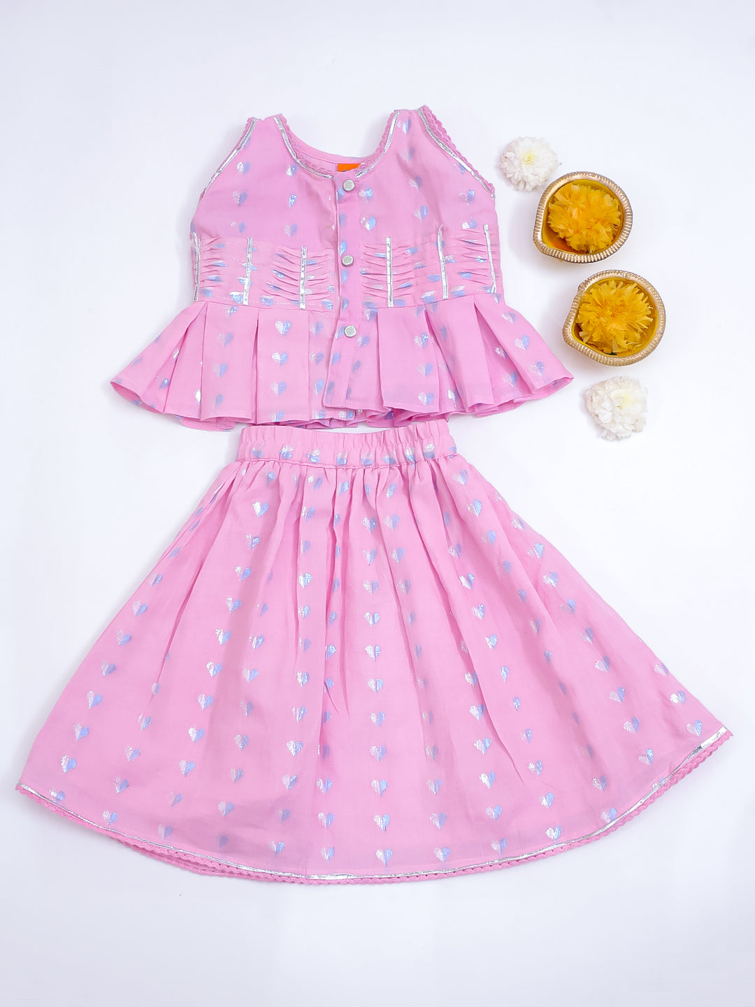 KID1 Tiny Hearts Choli Lehenga Set Pink