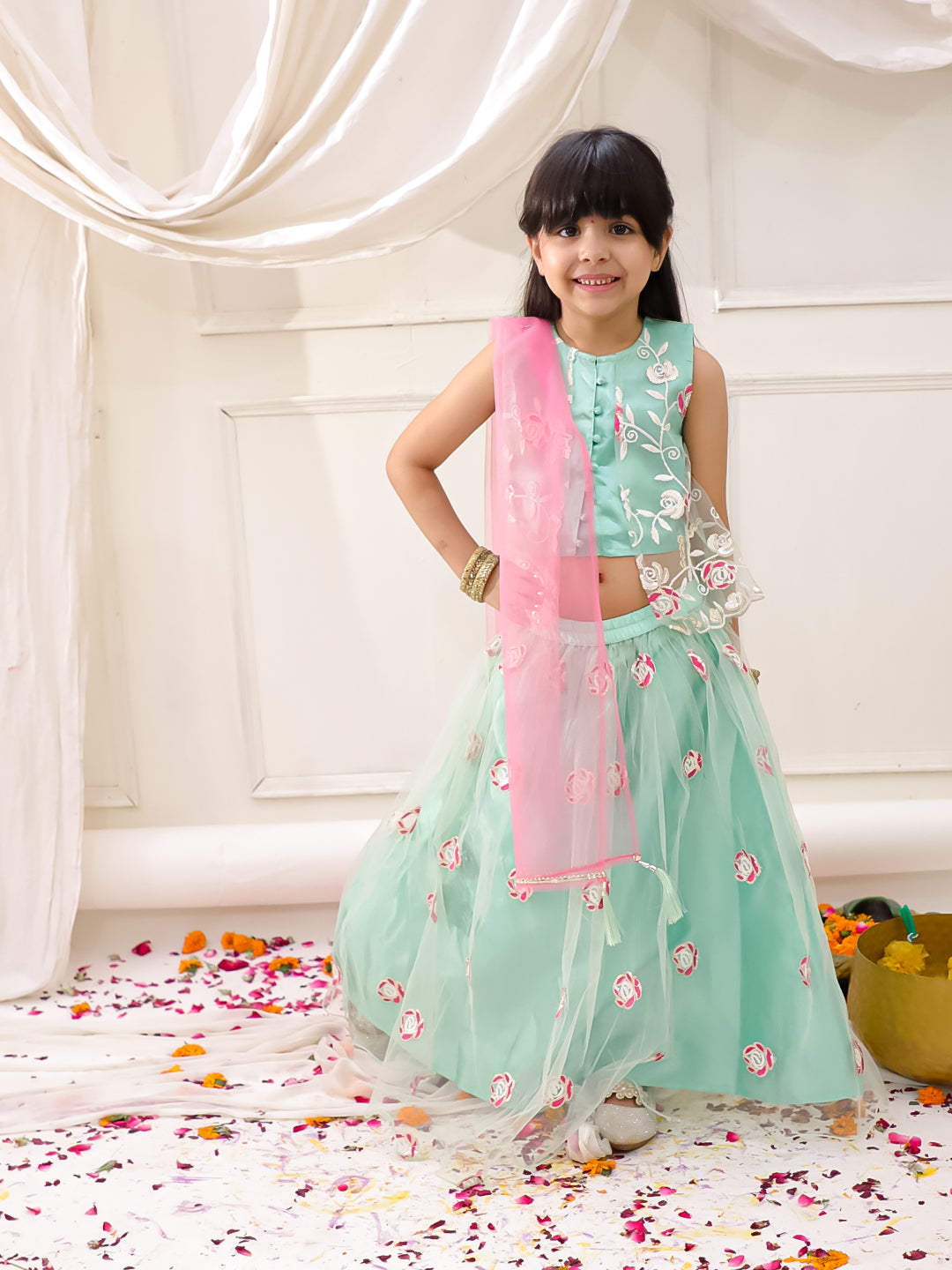KID1 Rose Bliss Lehenga Choli Green