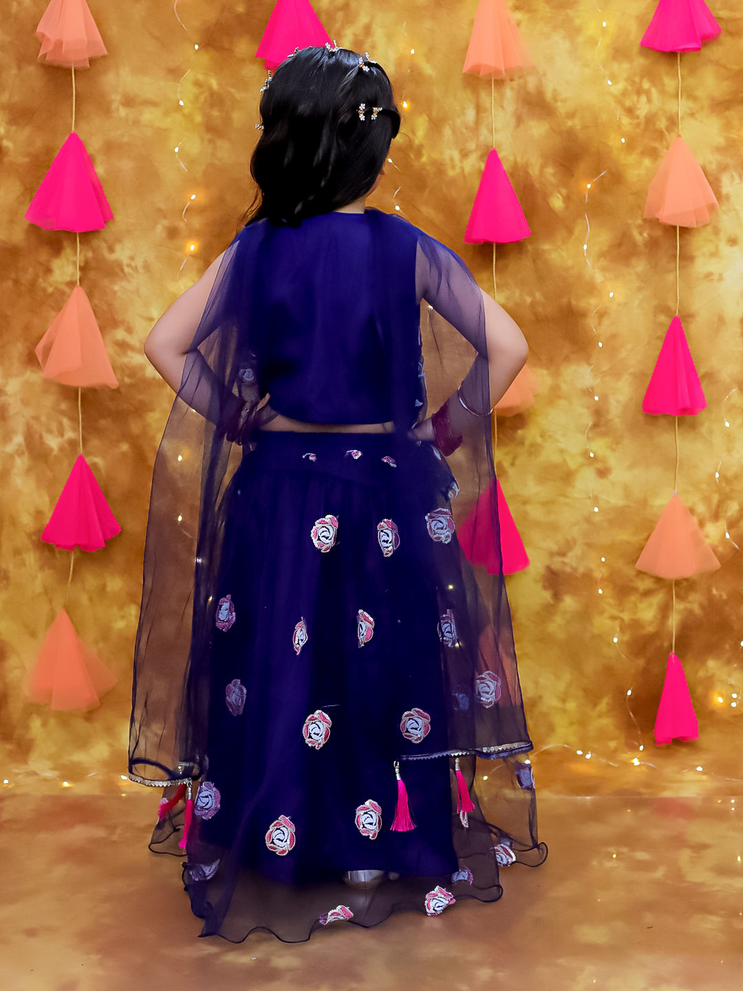 KID1 Rose Bliss Lehenga Choli Navy Blue