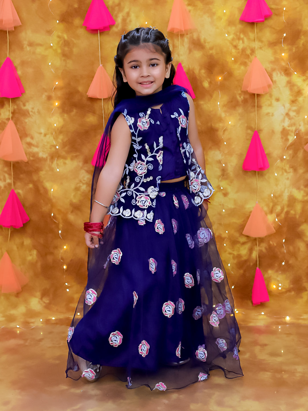 KID1 Rose Bliss Lehenga Choli Navy Blue