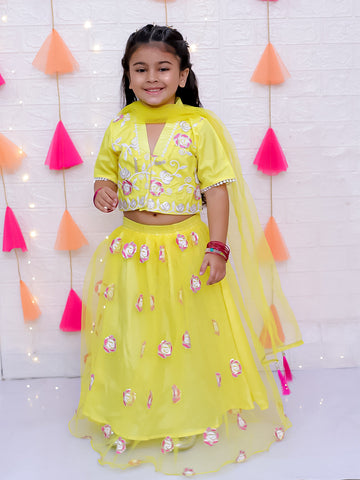 KID1 Rose Bliss Choli with Sequins Net Lehenga and Dupatta Yellow