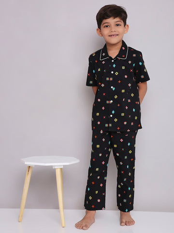 KID1 Quirky Print Night Suit Set Black