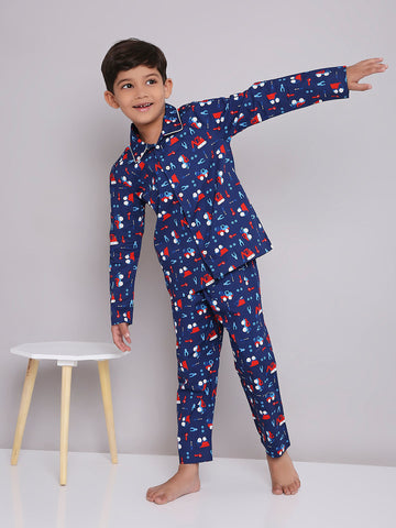 KID1 Quirky Print Night Suit Set Blue