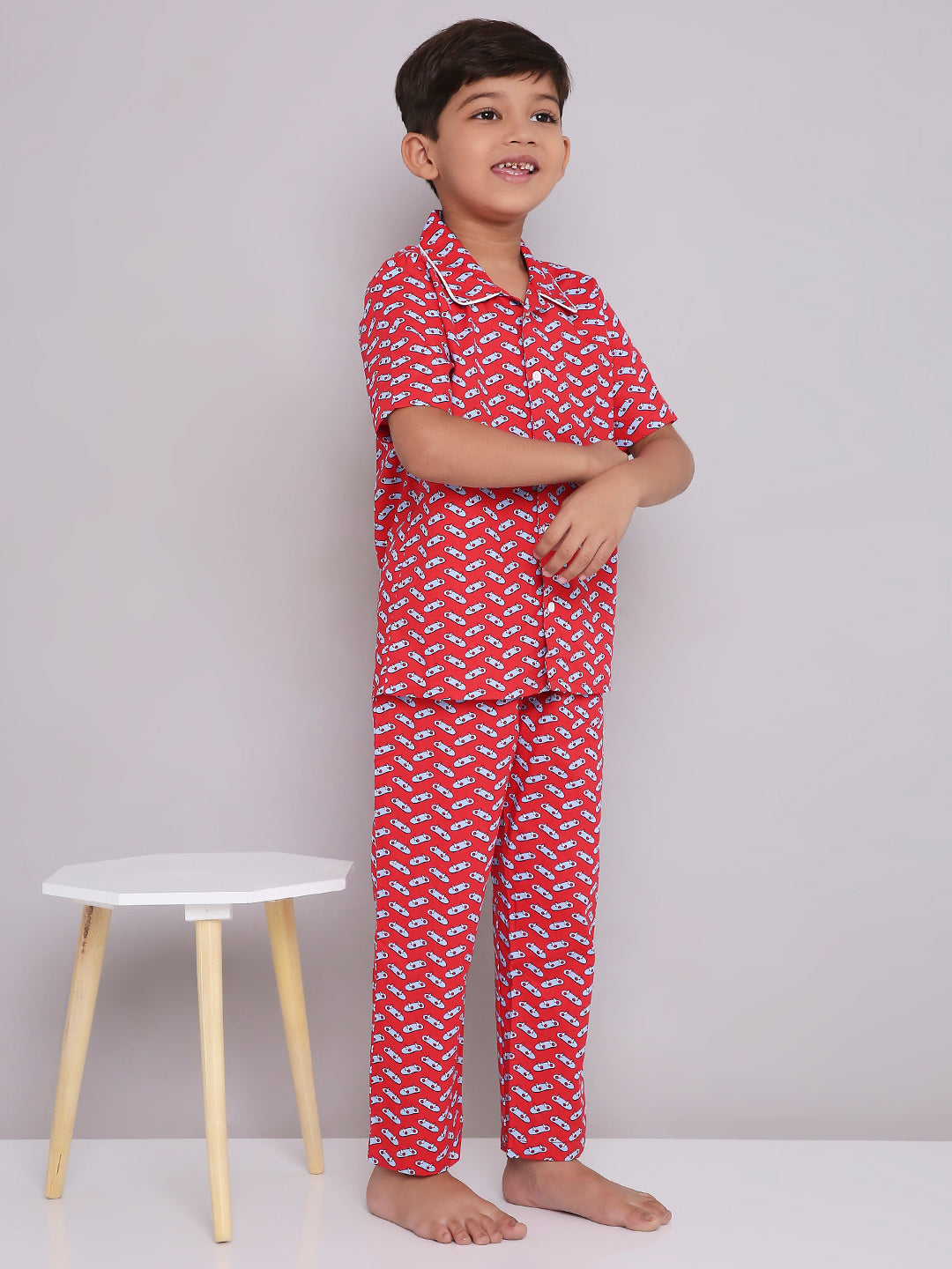 KID1 Quirky Print Night Suit Set Red