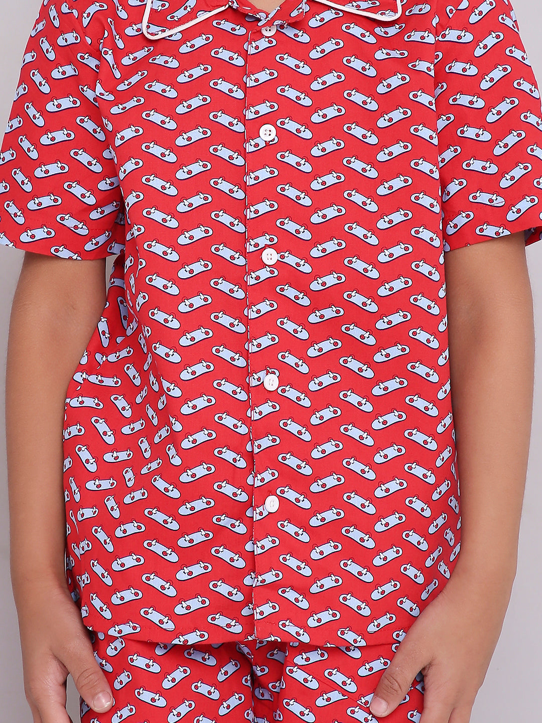 KID1 Quirky Print Night Suit Set Red