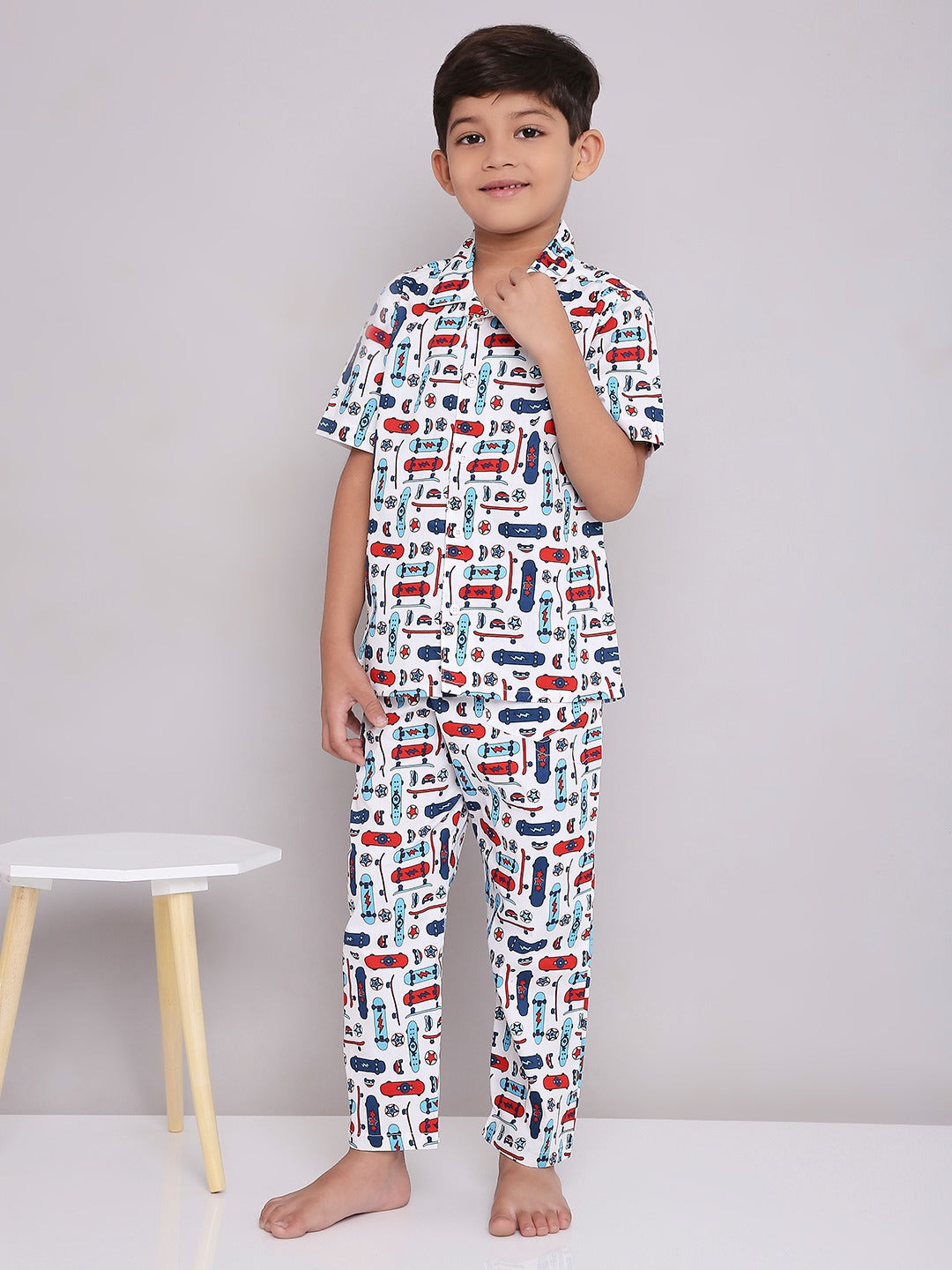 KID1 Quirky Print Night Suit Set White