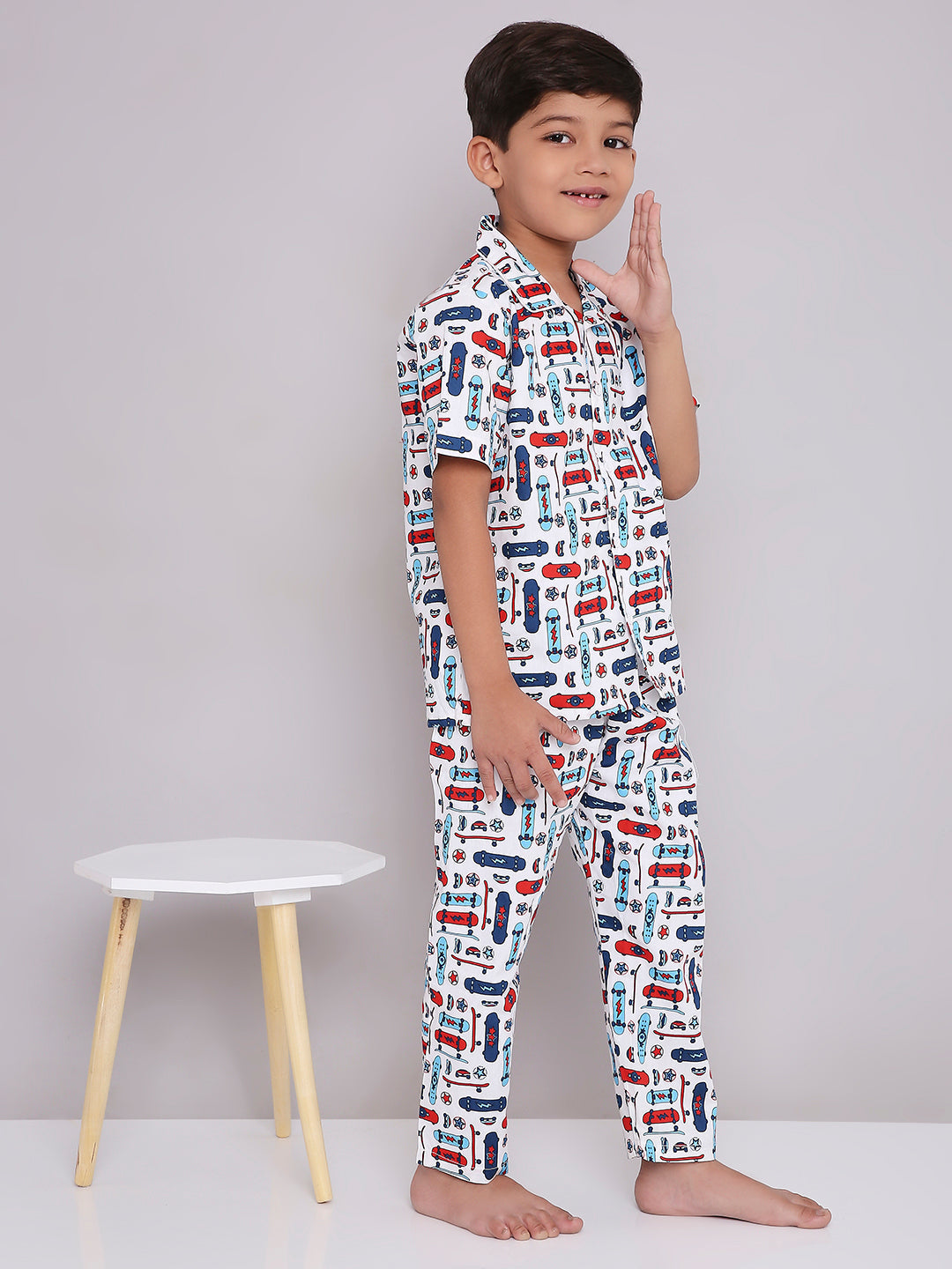 KID1 Quirky Print Night Suit Set White
