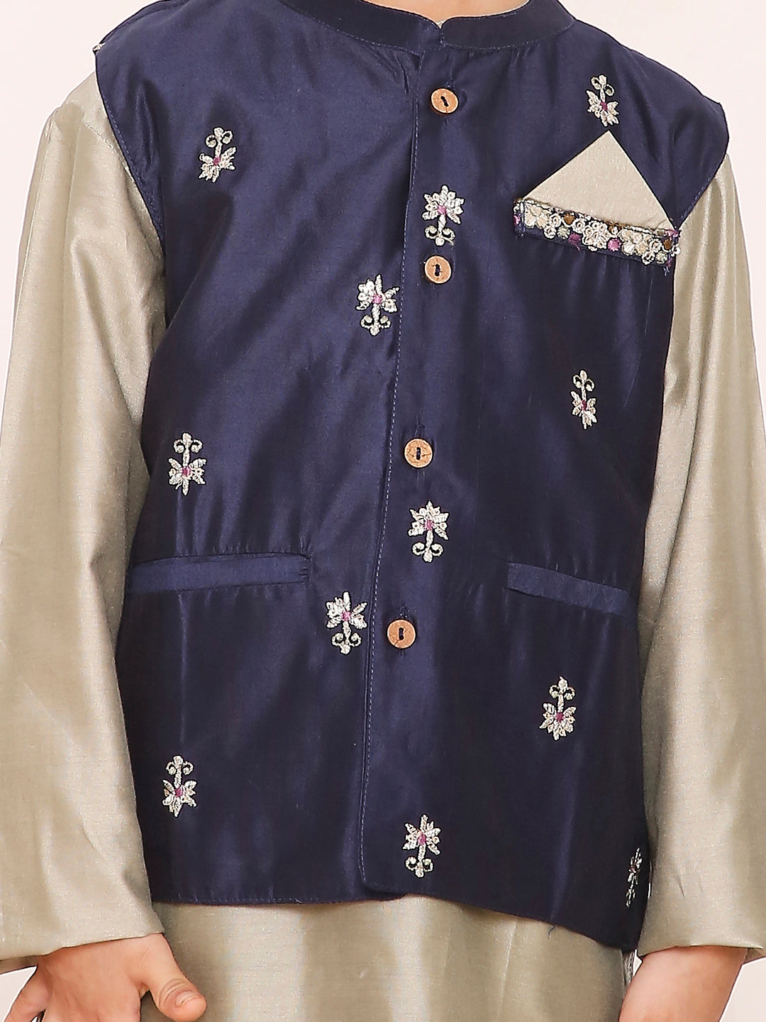 KID1 Embroidered Festive Jacket Kurta Pyjama Blue