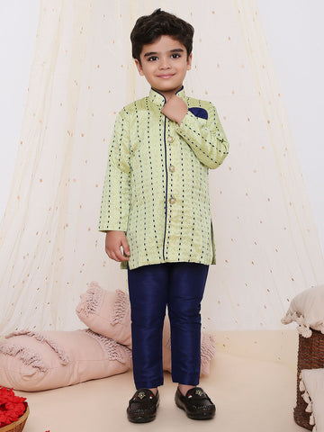 KID1 Front Open Kurta Pyjama Green