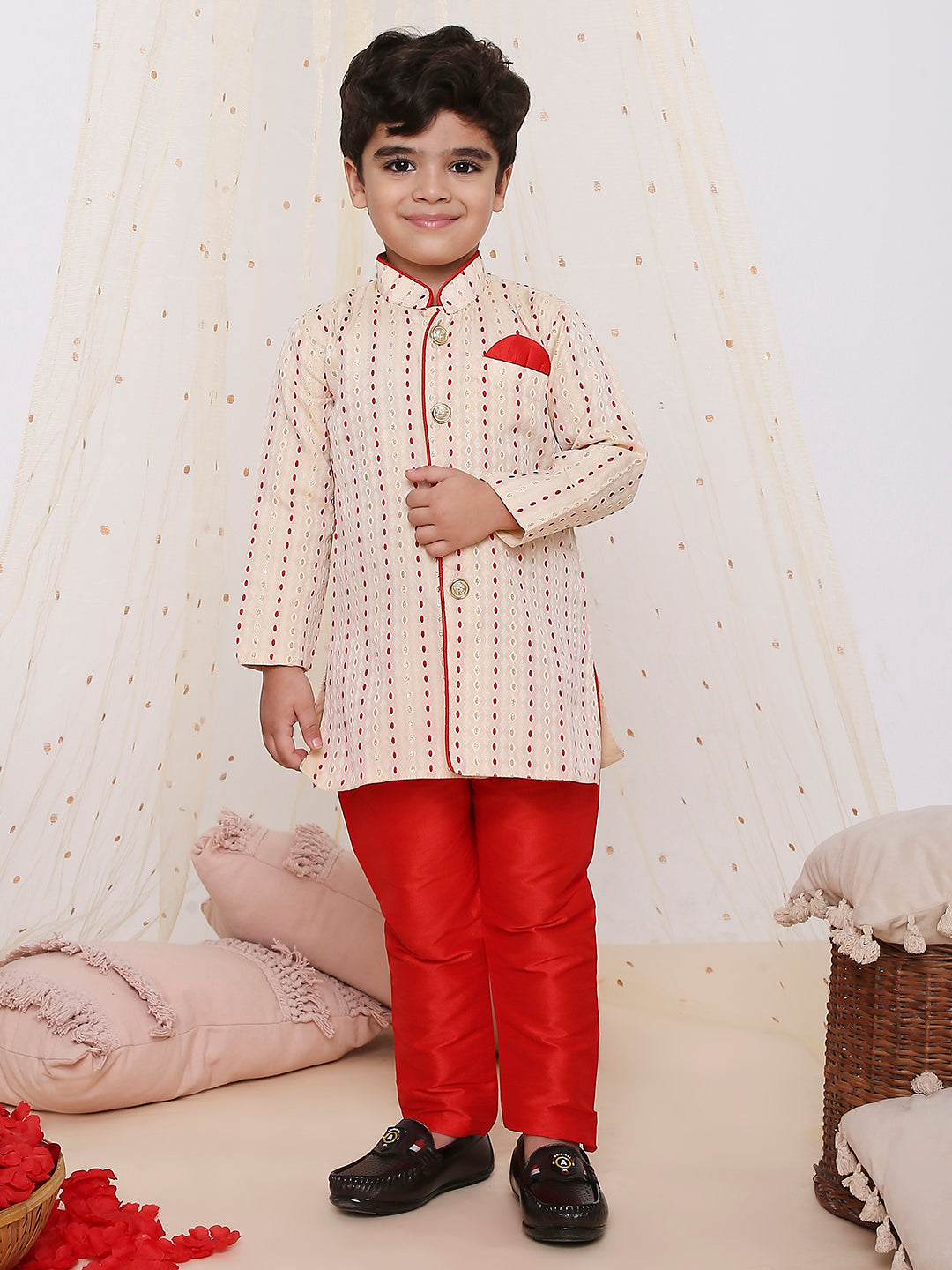 KID1 Front Open Kurta Pyjama White