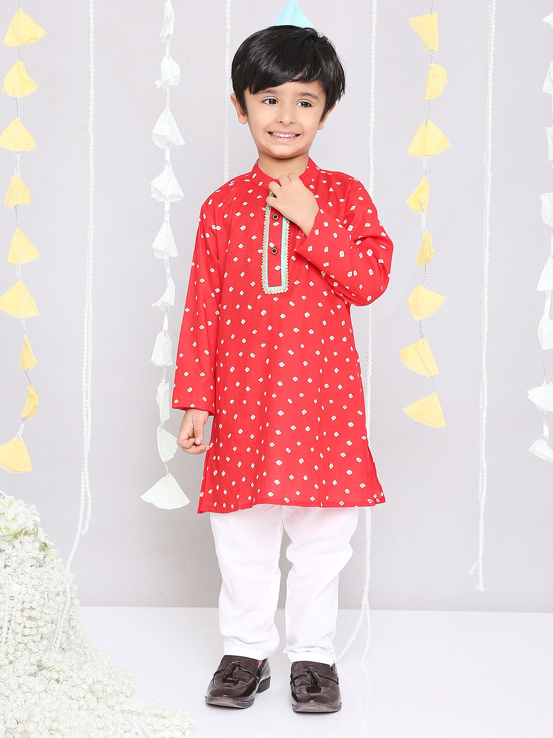 KID1 Chanda Bandhani Kurta Pyjama Red
