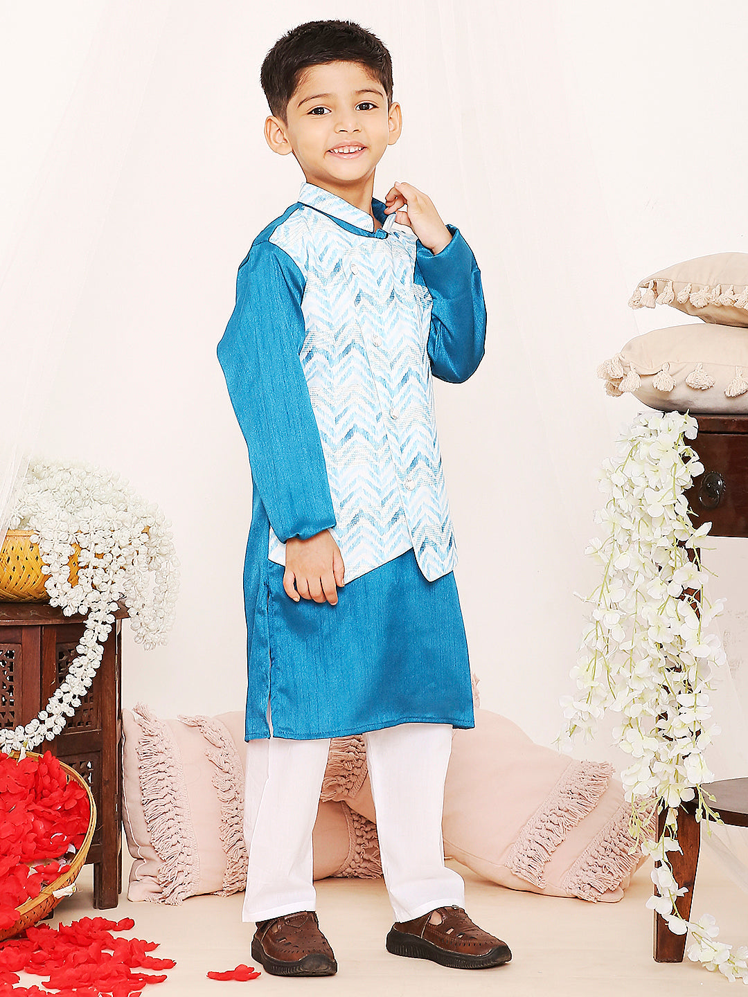 KID1 Samar Attached Jacket Kurta Pyjama Blue