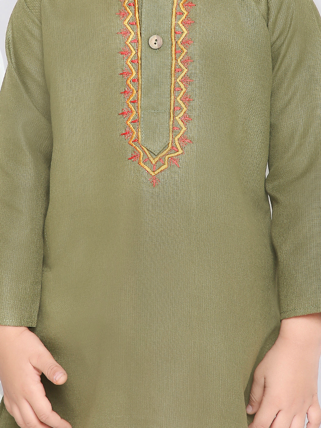 KID1 Embroidered Kurta and Pyjama Set Green