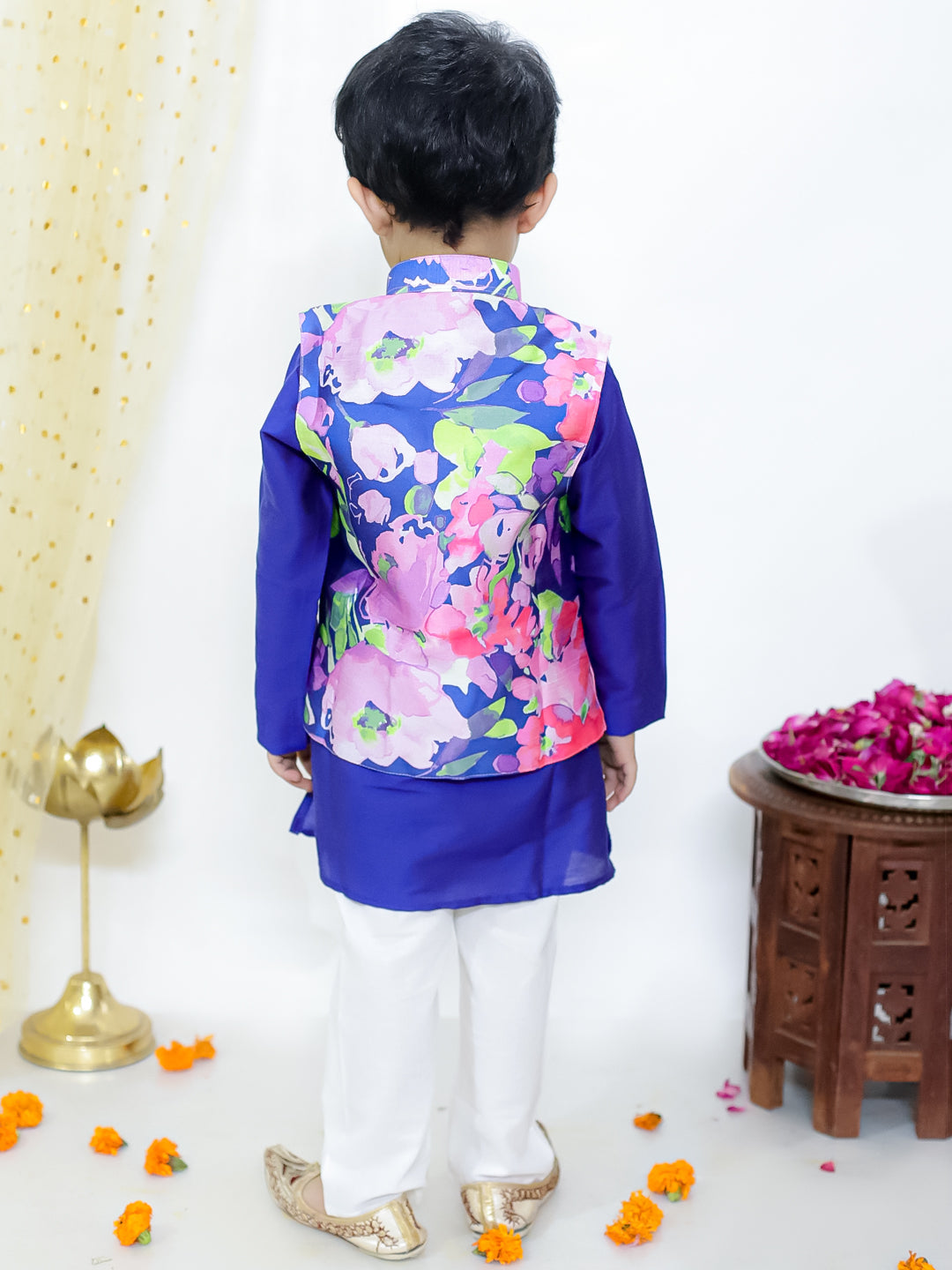 KID1 Spring Floral Sharara Set For Girls With Spring Floral Jacket Kurta Pyjama For Boys - Blue