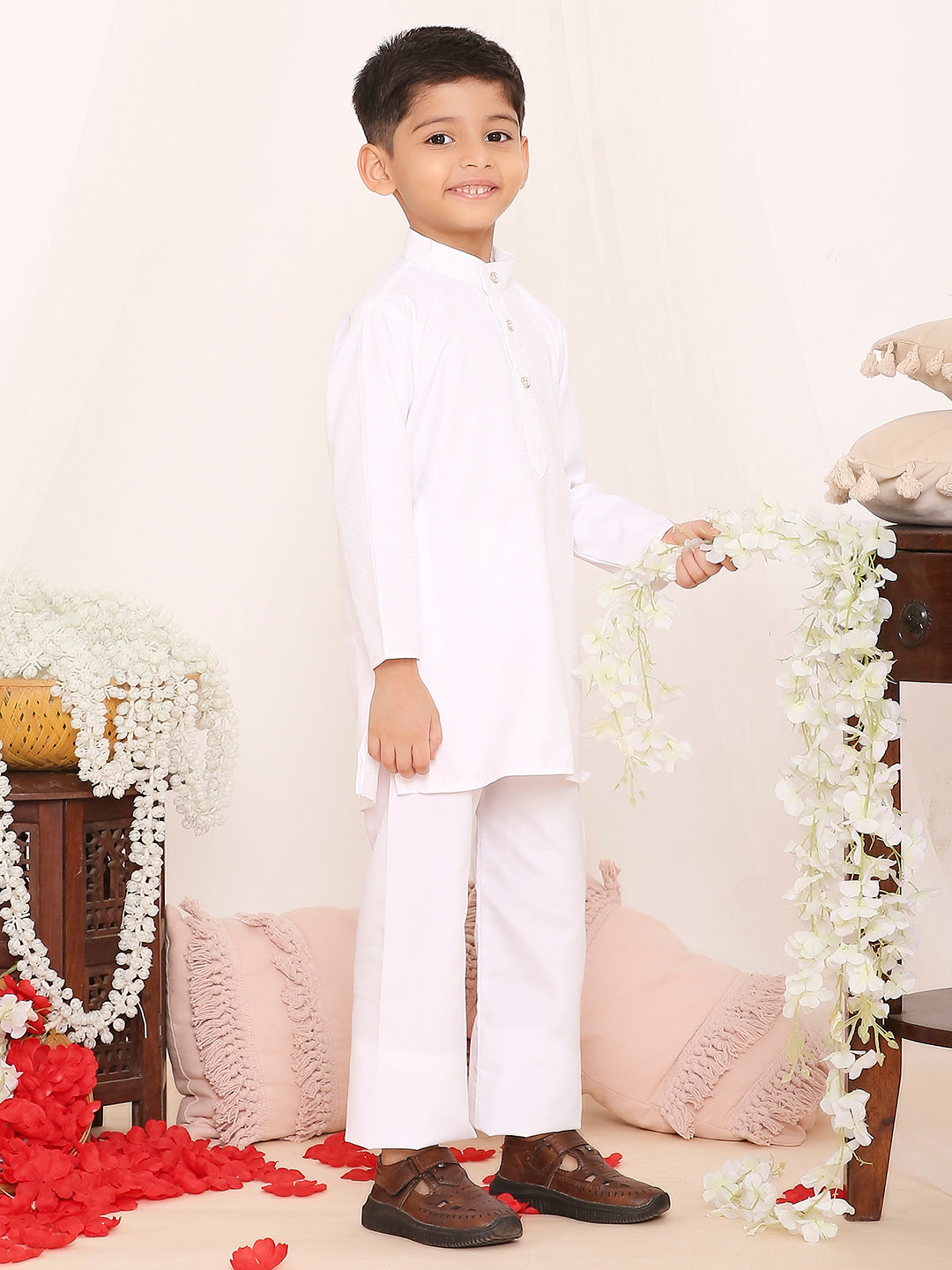KID1 Self Design Kurta Pyjama Set White