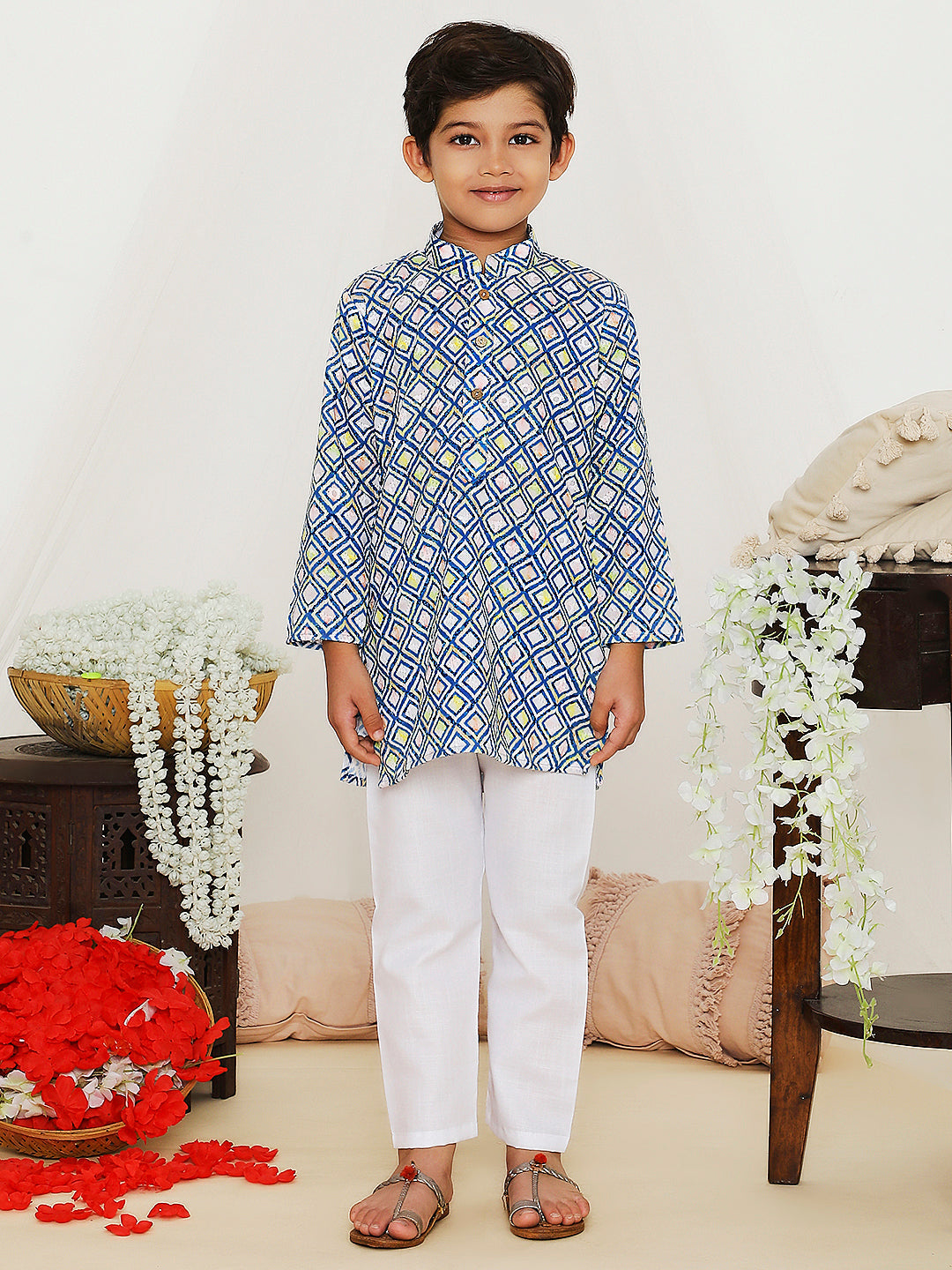 Cotton Embroidered Kurta Pyjama Blue