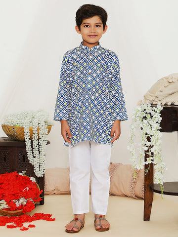 KID1 Self Embroidered Kurta Pyjama Blue