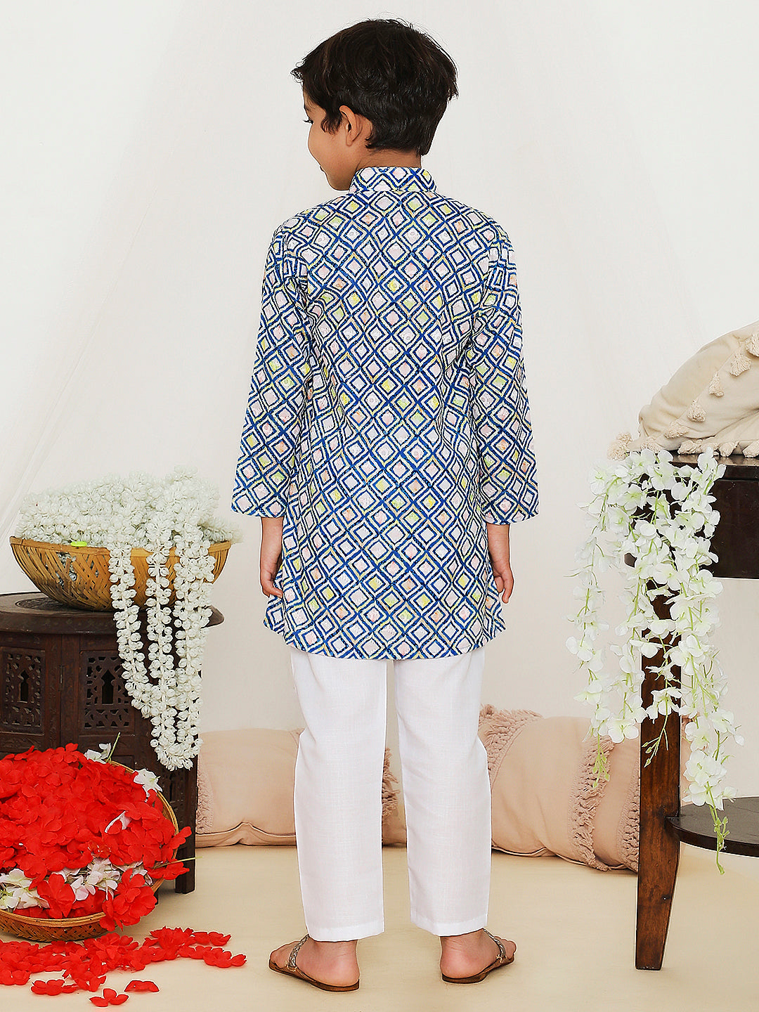 Cotton Embroidered Kurta Pyjama Blue