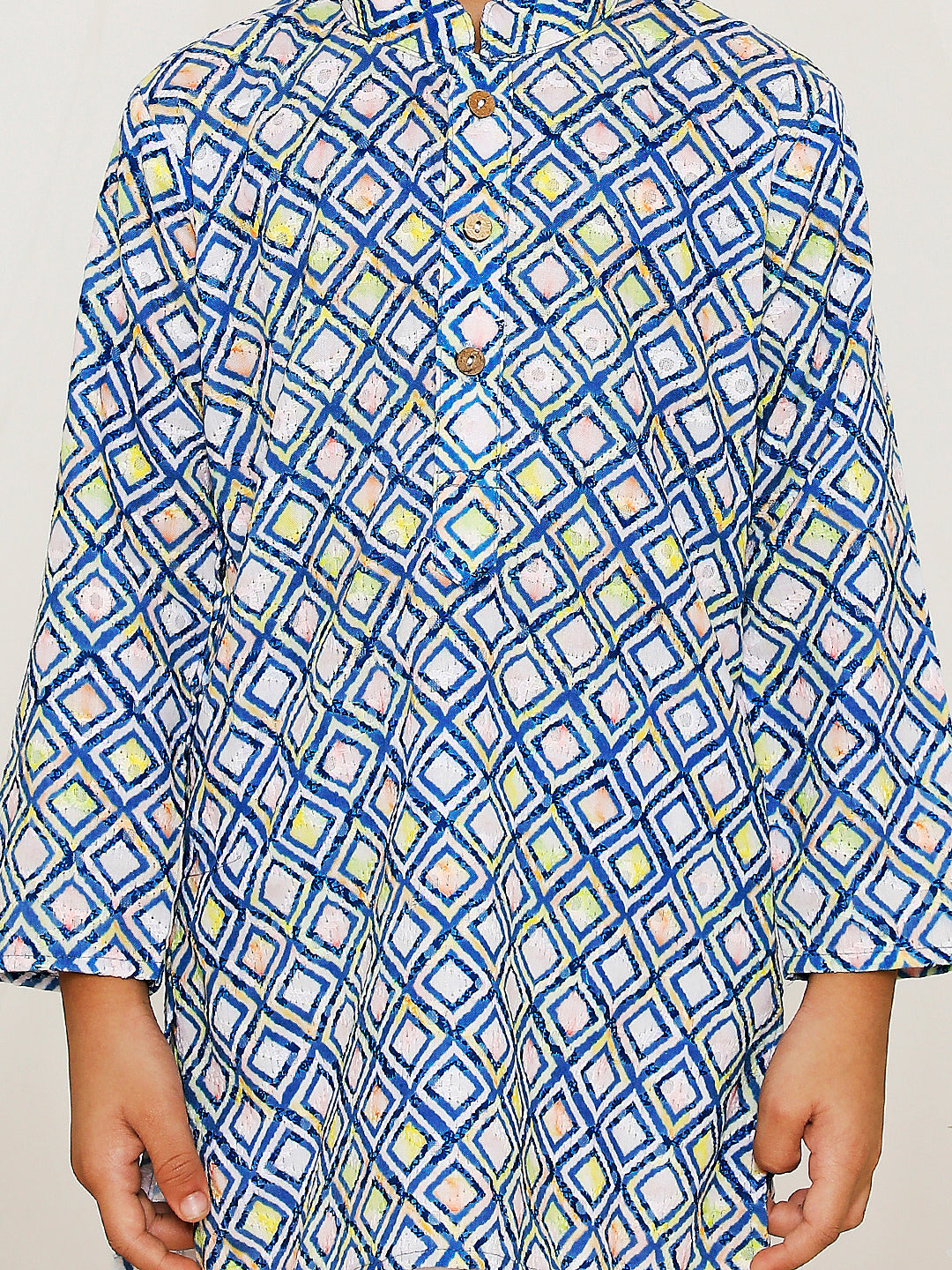 Cotton Embroidered Kurta Pyjama Blue