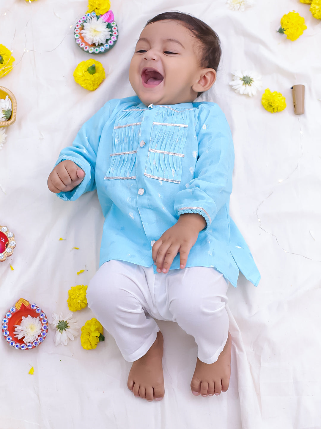 KID1 Tiny Hearts Kurta Pyjama Set Skyblue