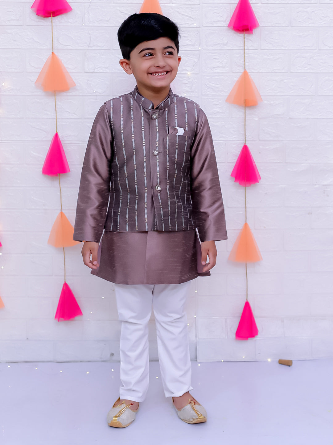 KID1 Utsav Jacket with Kurta Pyjama Brown