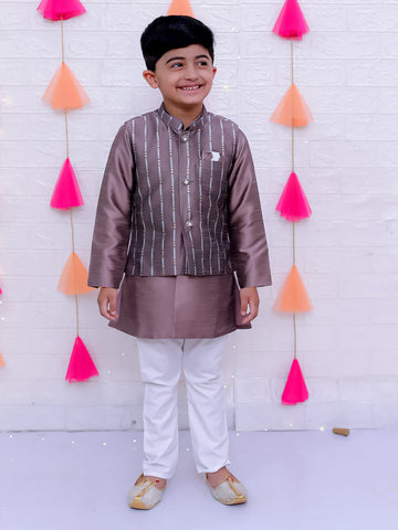 KID1 Utsav Jacket with Kurta Pyjama Brown