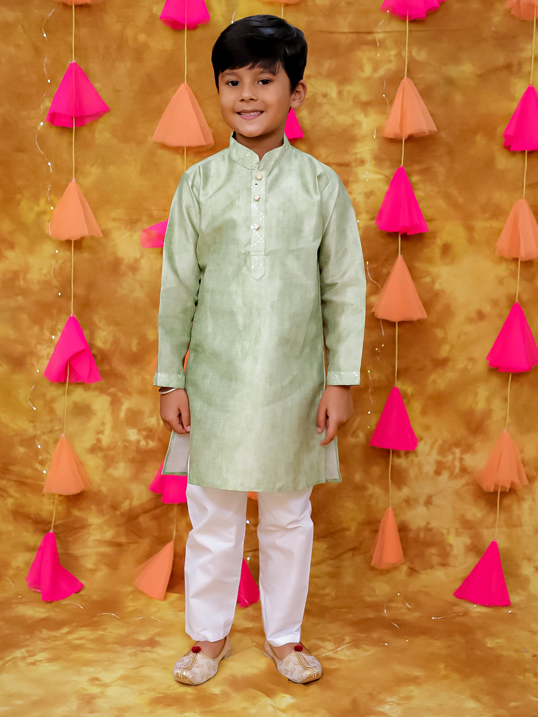 KID1 Mirror work Jacket Kurta Set Green