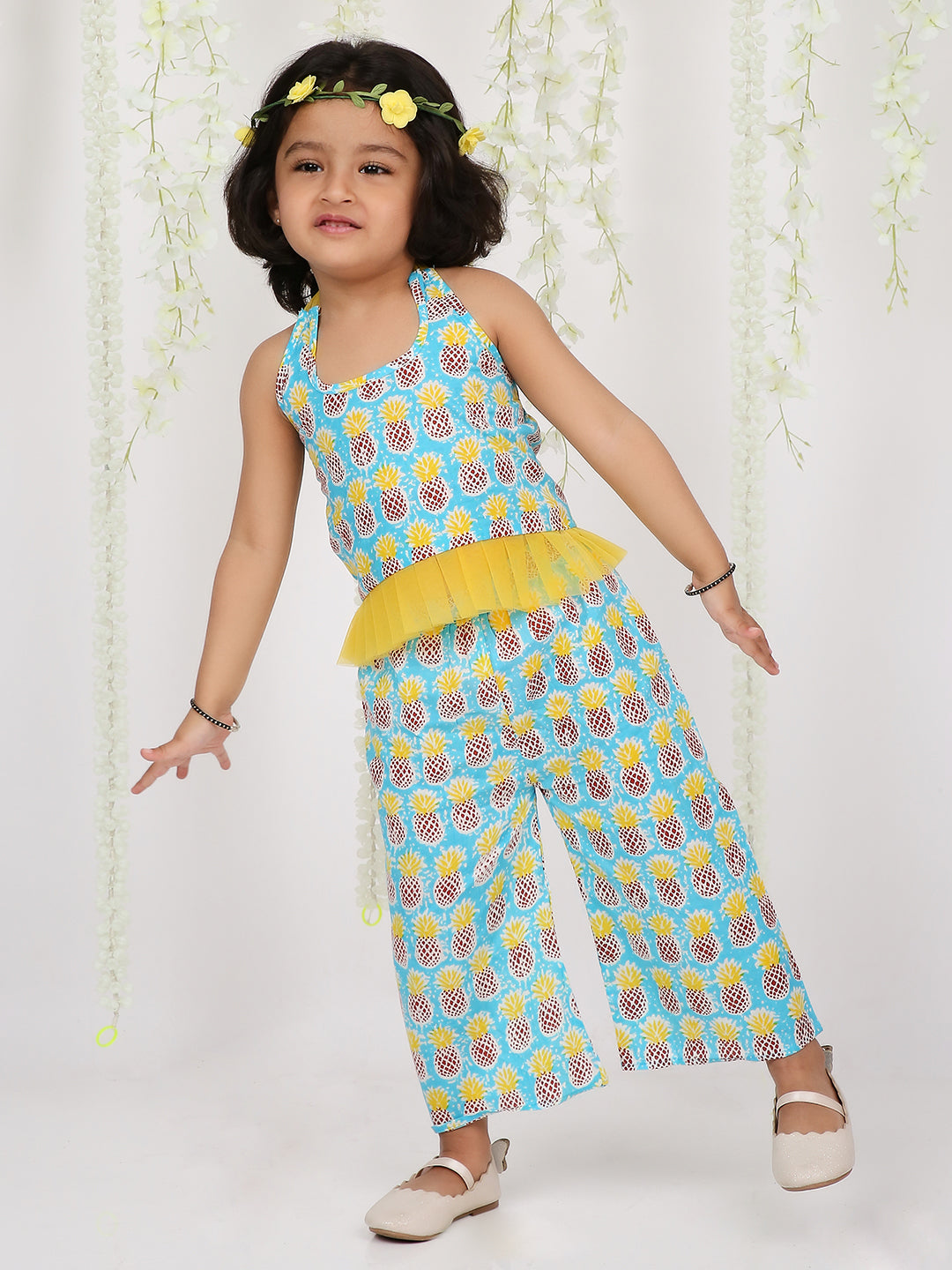 KID1 Pina Colada Halter Neck Top With Pant Skyblue